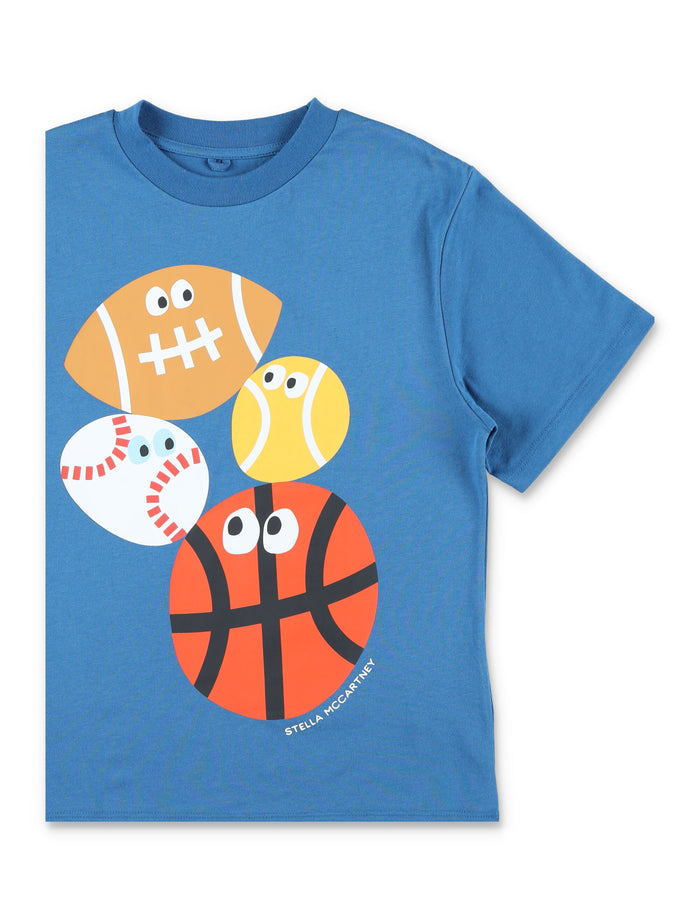 Stella McCartney Kids Balls graphic T-shirt Blue Cotton