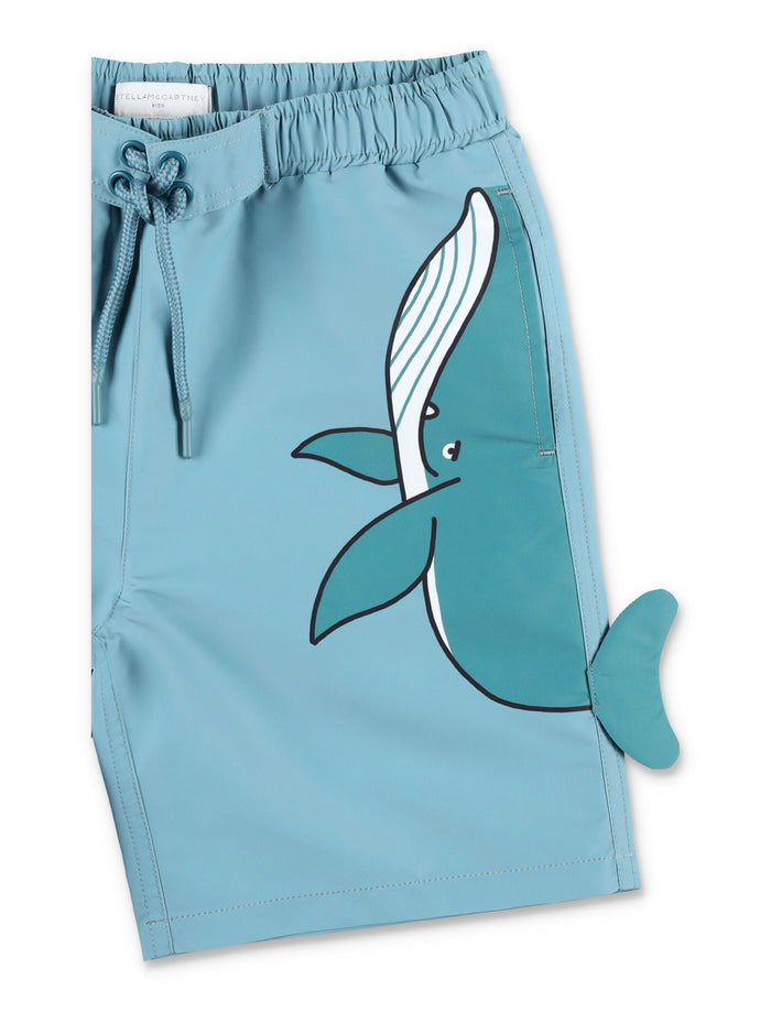 Stella McCartney Kids whale print beach shorts for Air Force Blue Polyester