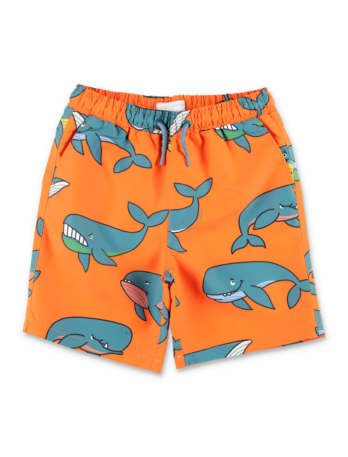 Stella McCartney whale print beach shorts for kids Arancio Fluo Polyester Swimwear