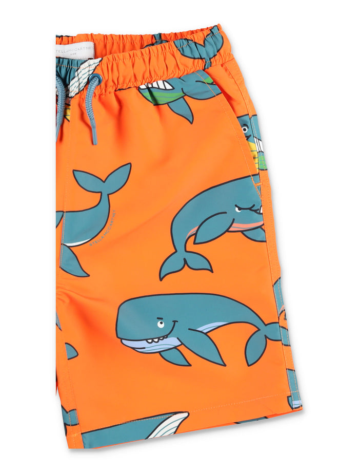 Stella McCartney whale print beach shorts for kids Arancio Fluo Polyester Swimwear