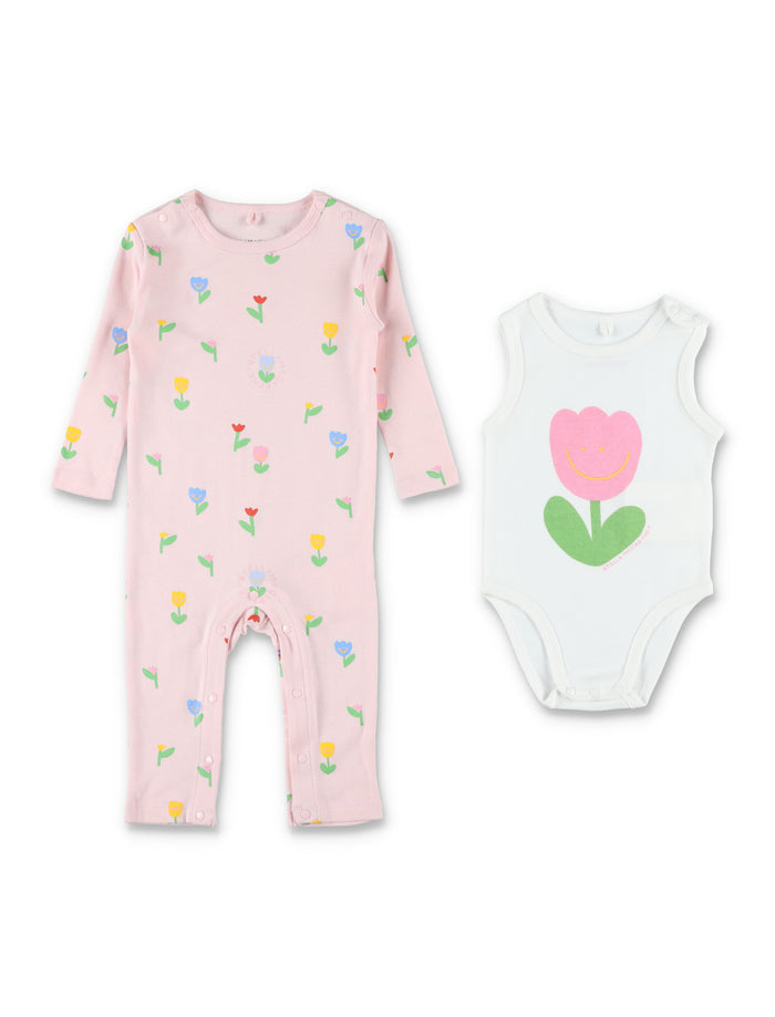 Stella McCartney Kids floral romper & bodysuit set Pink White Cotton