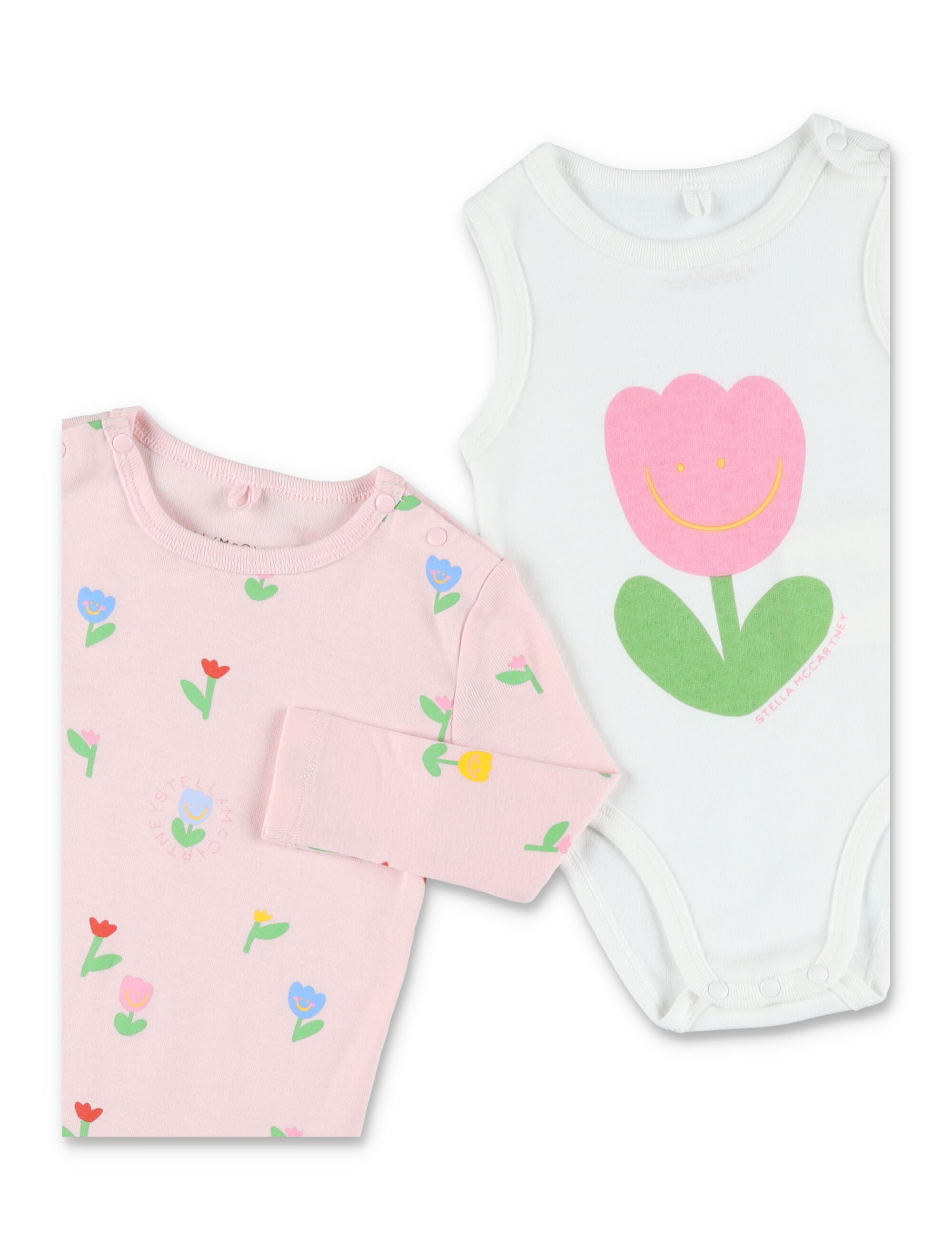 Stella Mccartney Kids Floral Romper & Bodysuit Set Pink White Cotton