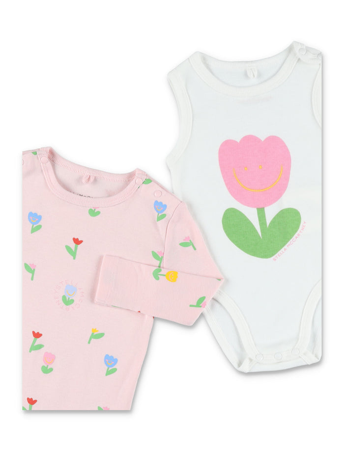 Stella McCartney Kids floral romper & bodysuit set Pink White Cotton