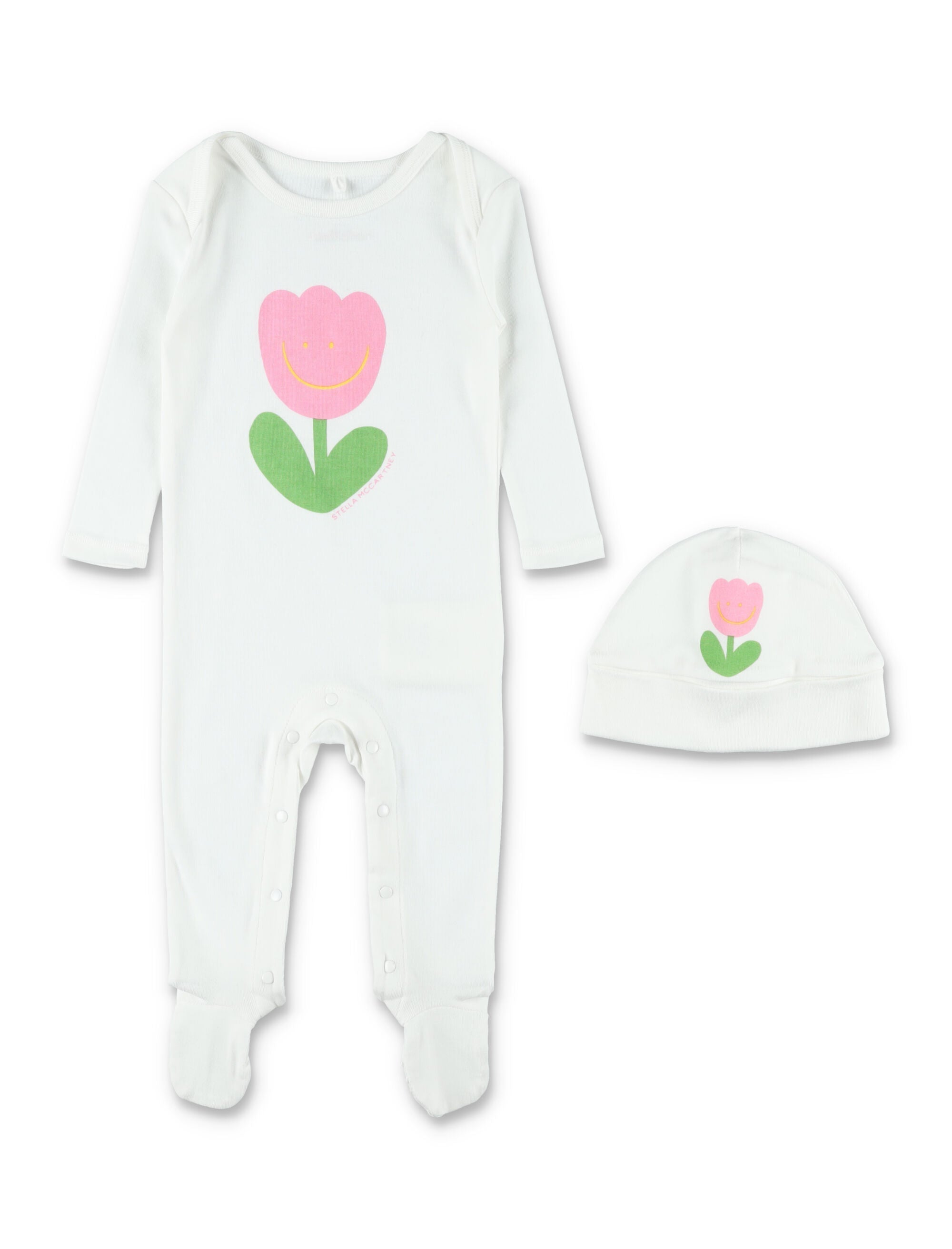Stella McCartney Kids floral romper & hat set Ivory Cotton