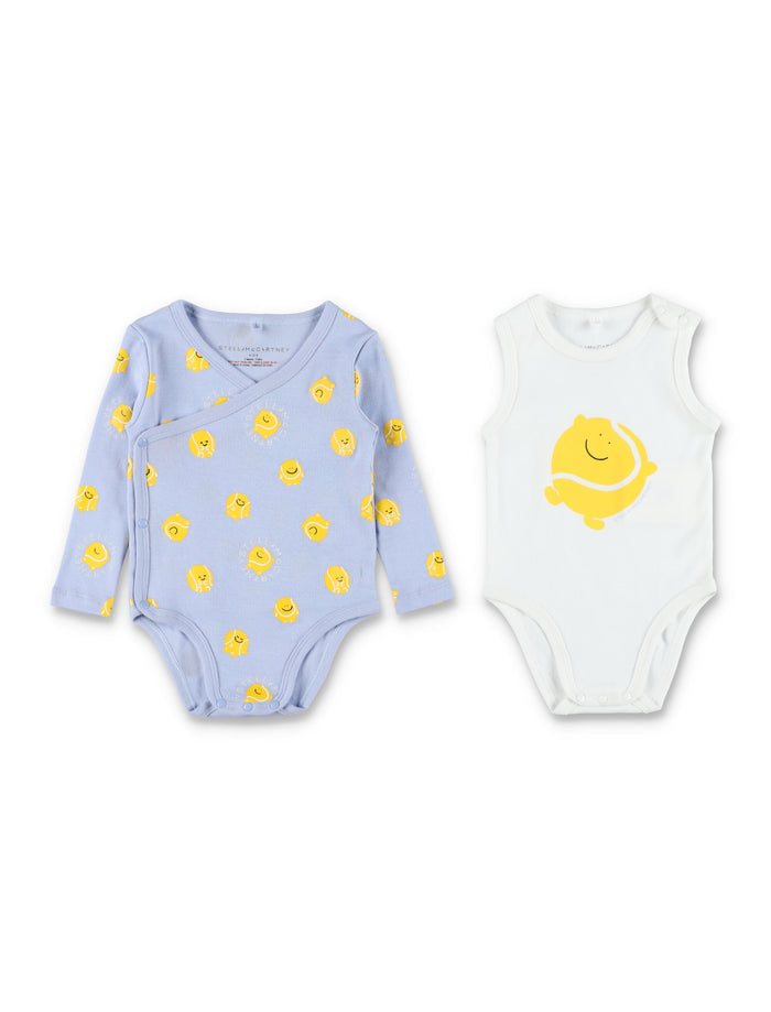 Stella McCartney Kids Tennis Ball romper set Blue White Cotton