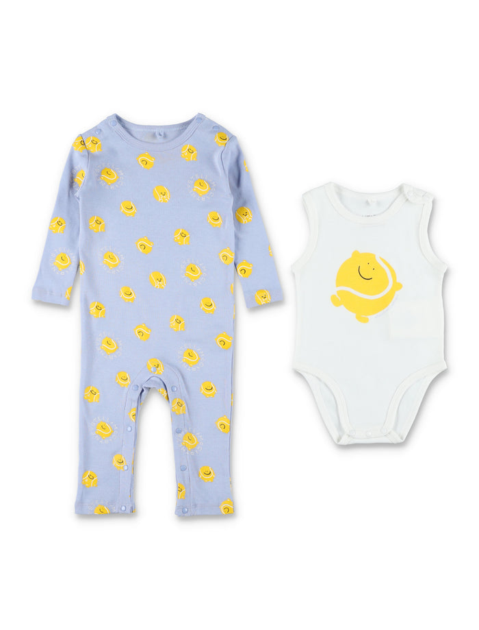Stella McCartney Kids Tennis Ball romper & bodysuit set Blue White Cotton