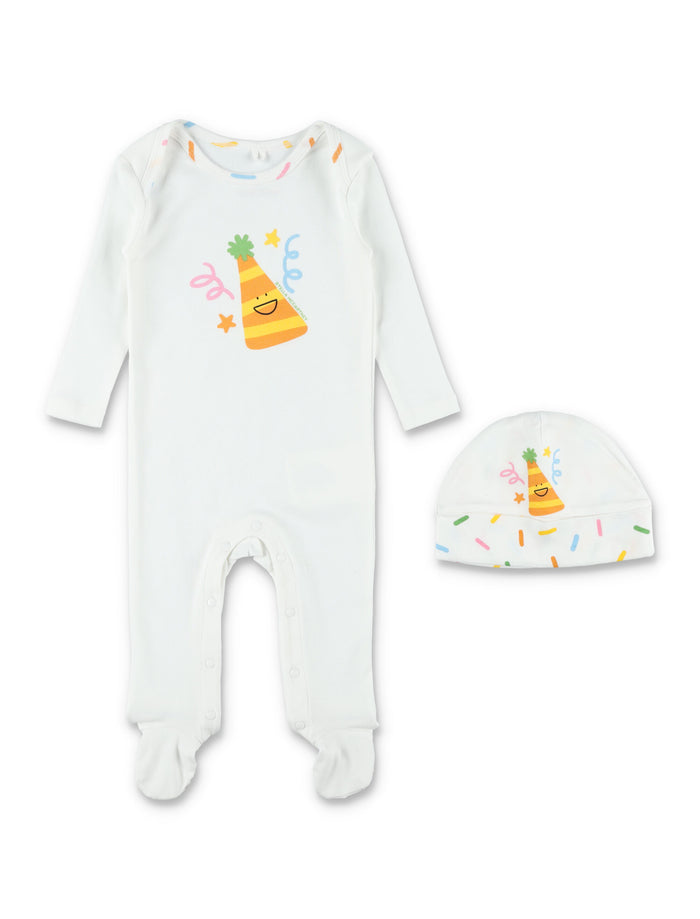 Stella McCartney Kids Party hat romper & set Ivory Cotton