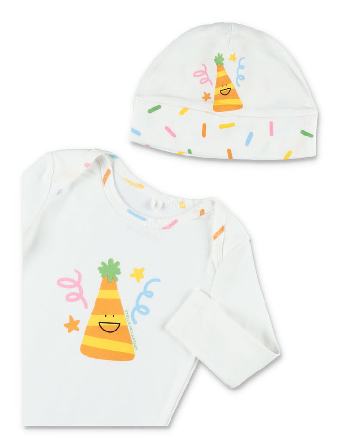Stella McCartney Kids Party hat romper & set Ivory Cotton
