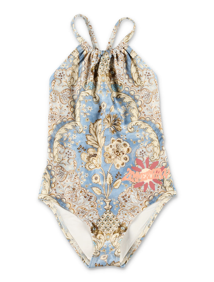 Zimmermann Daylight kids gathered swimsuit Denim Floral Polyamide Swimwear