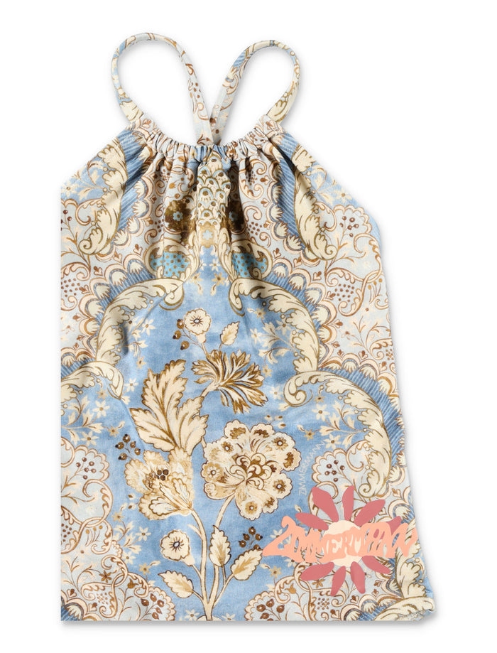 Zimmermann Daylight kids gathered swimsuit Denim Floral Polyamide Swimwear