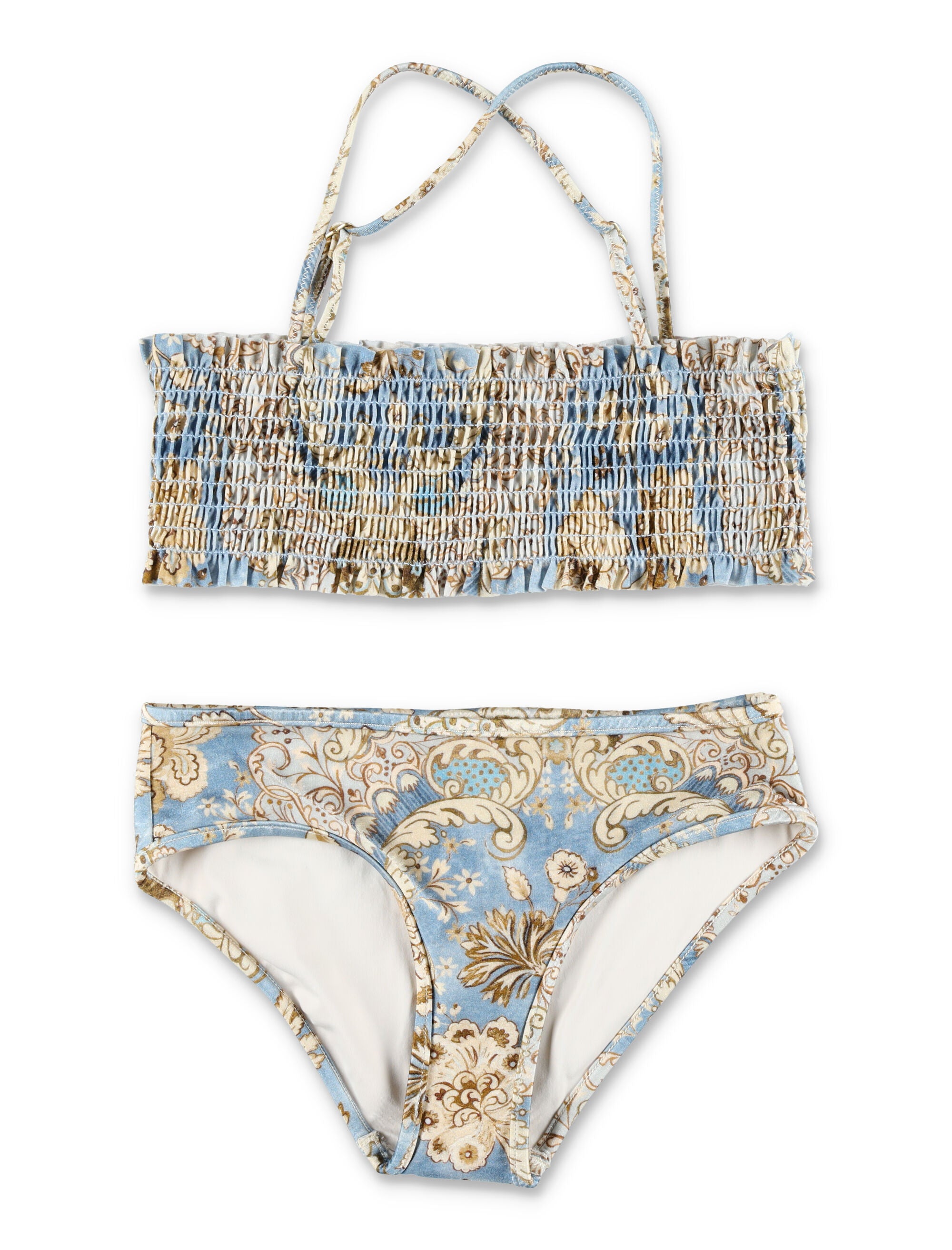 Zimmermann Daylight kids shirred bikini Denim Floral Polyamide