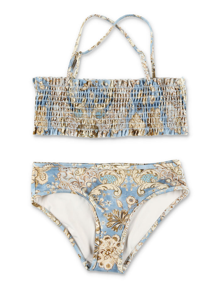 Zimmermann Daylight kids shirred bikini Denim Floral Polyamide