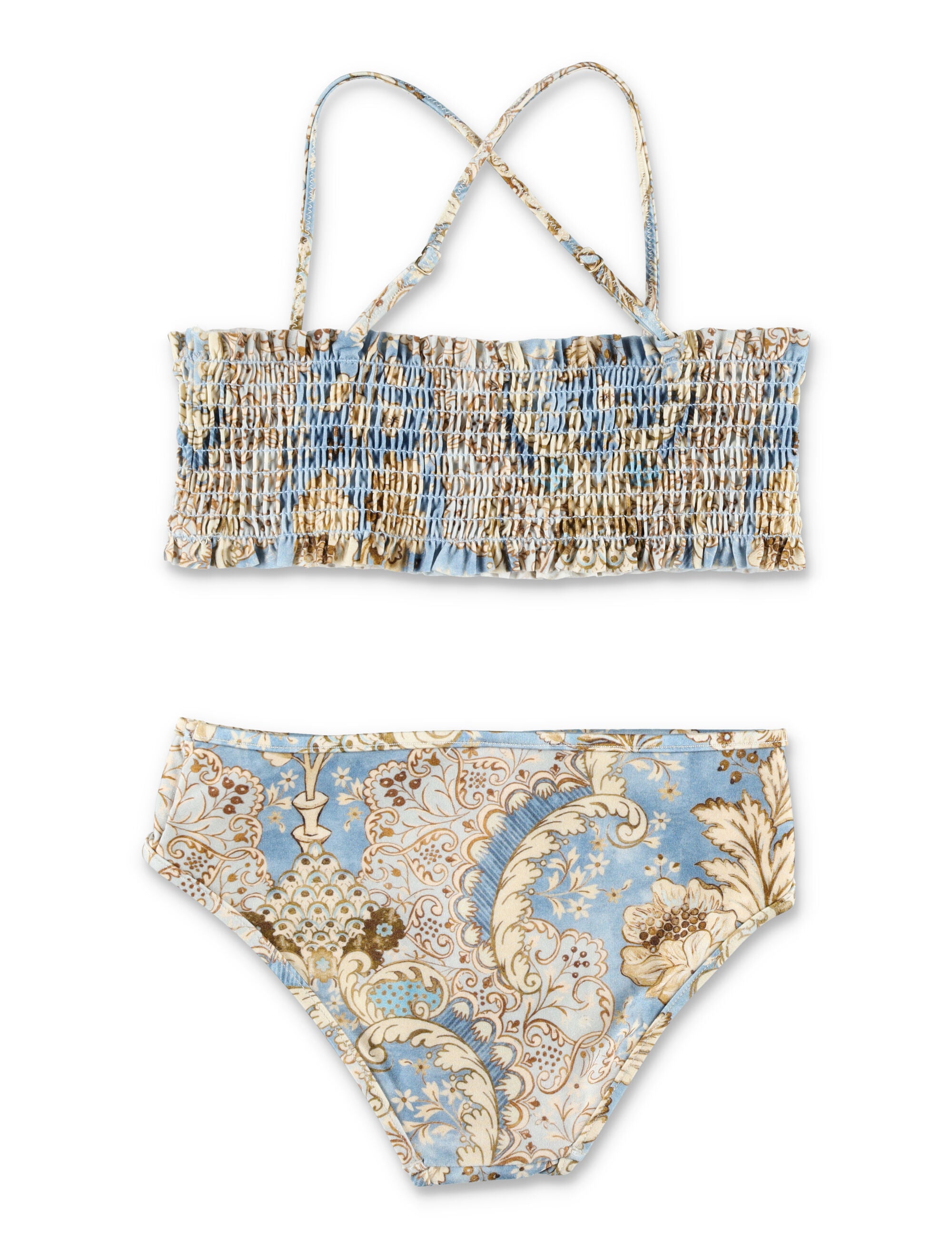 Zimmermann Daylight kids shirred bikini Denim Floral Polyamide