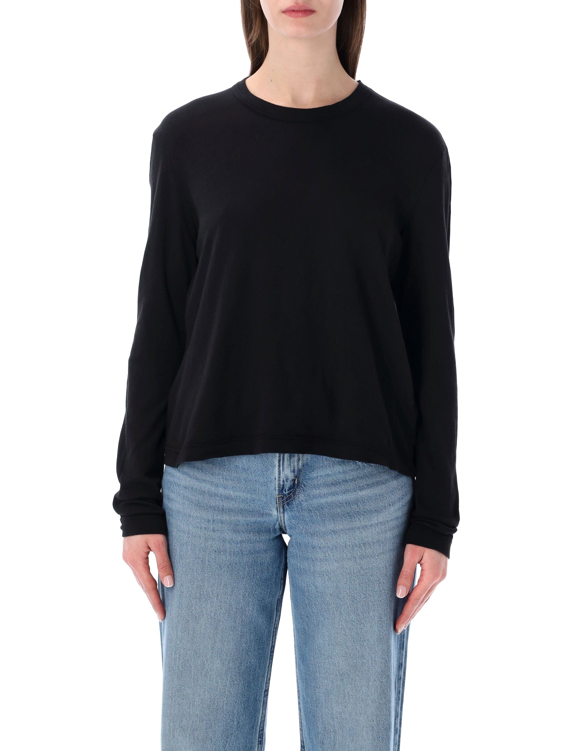 James Perse oversized crepe jersey long sleeve Tee Black Cotton T-shirt