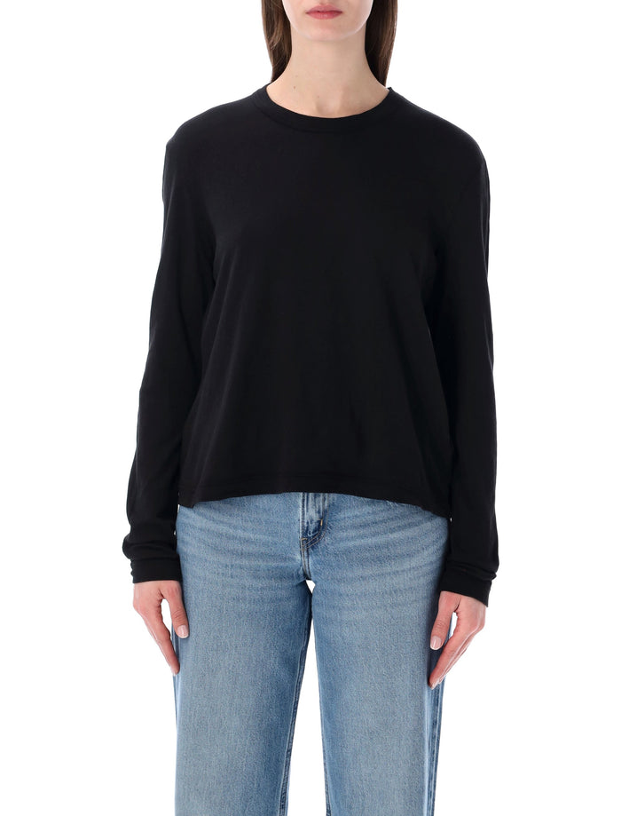 James Perse oversized crepe jersey long sleeve Tee Black Cotton T-shirt