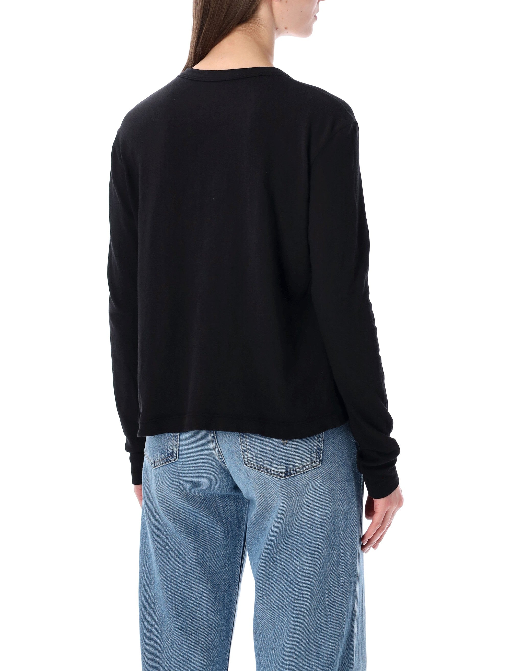 James Perse oversized crepe jersey long sleeve Tee Black Cotton T-shirt