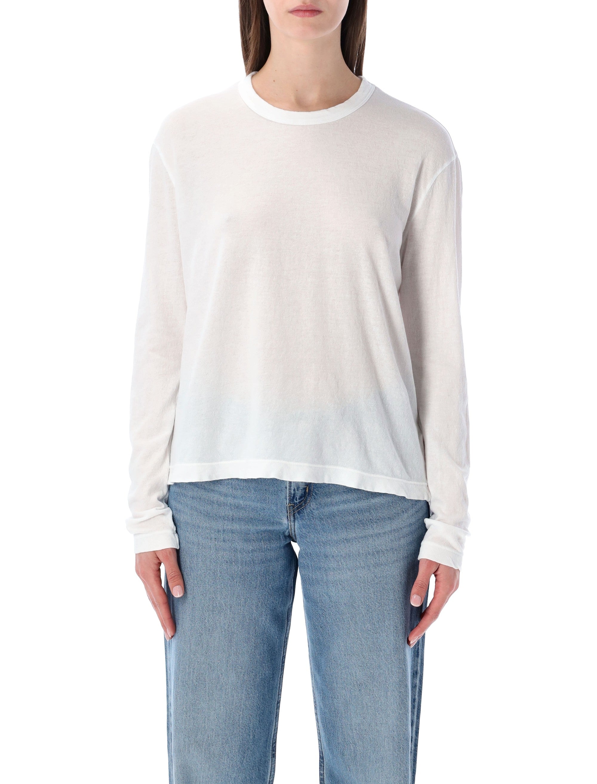 James Perse oversized crepe jersey long sleeve Tee White Cotton T-shirt