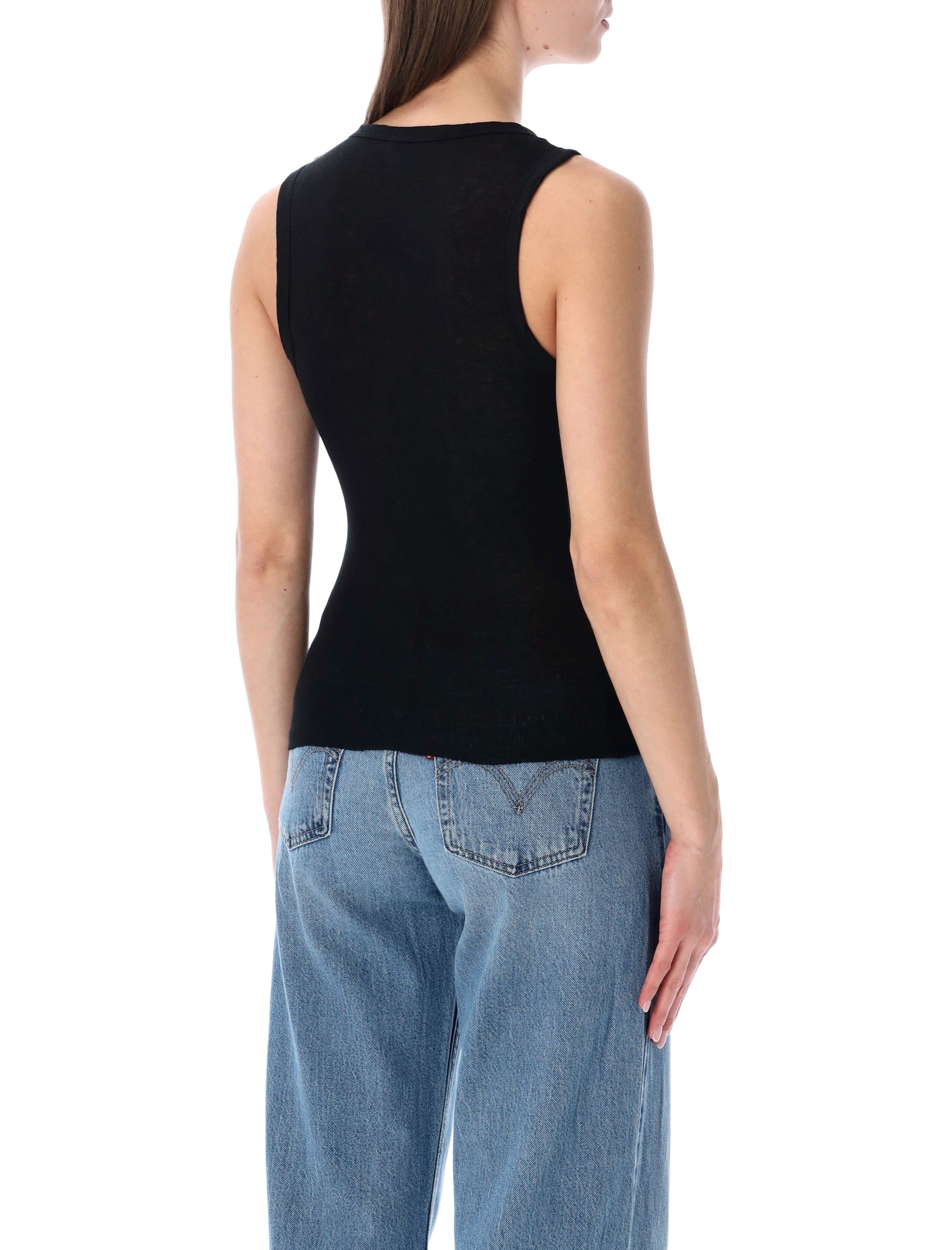 James Perse cotton and cashmere rib shell top Black Tank