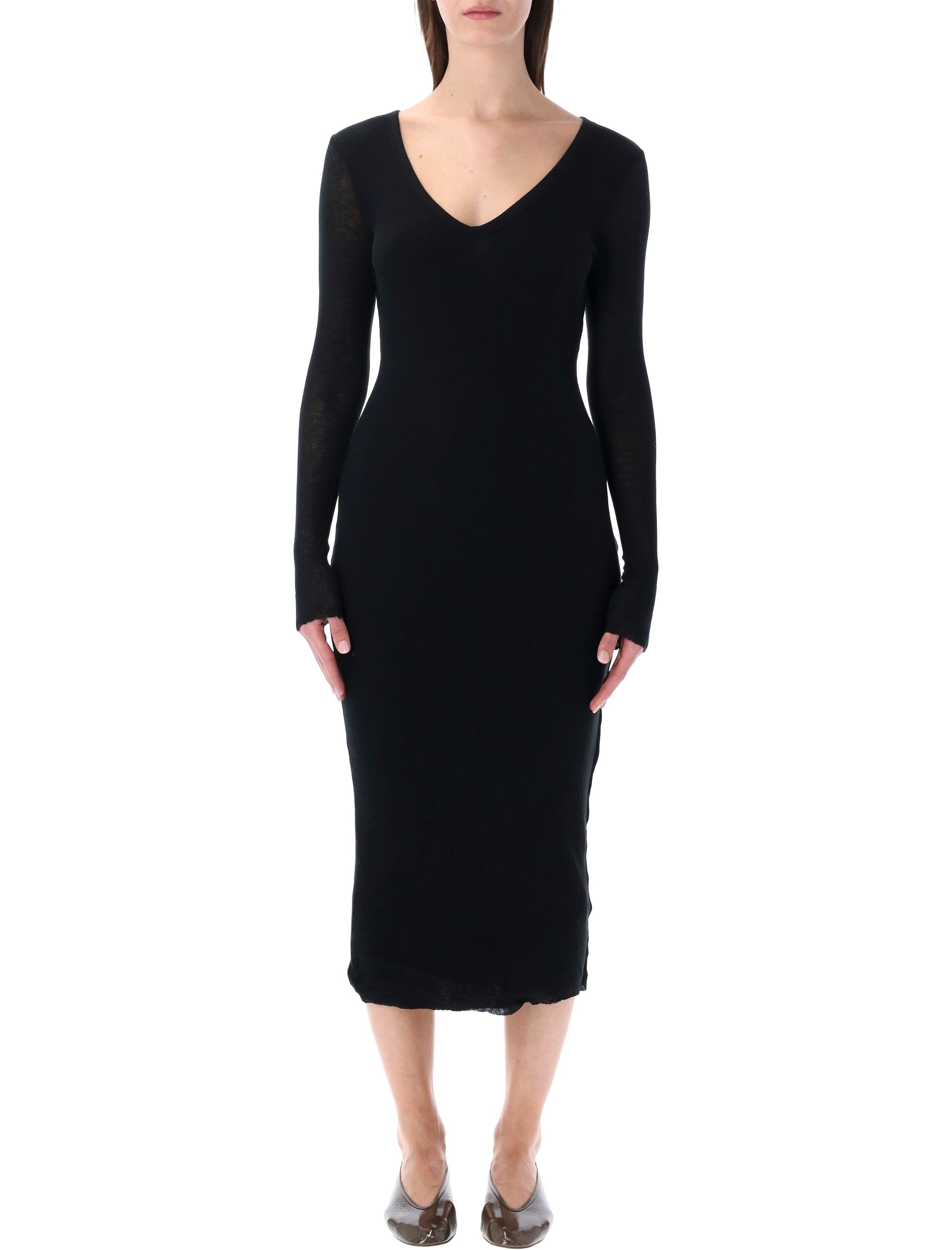 James Perse cotton and cashmere rib V-neck dress Black