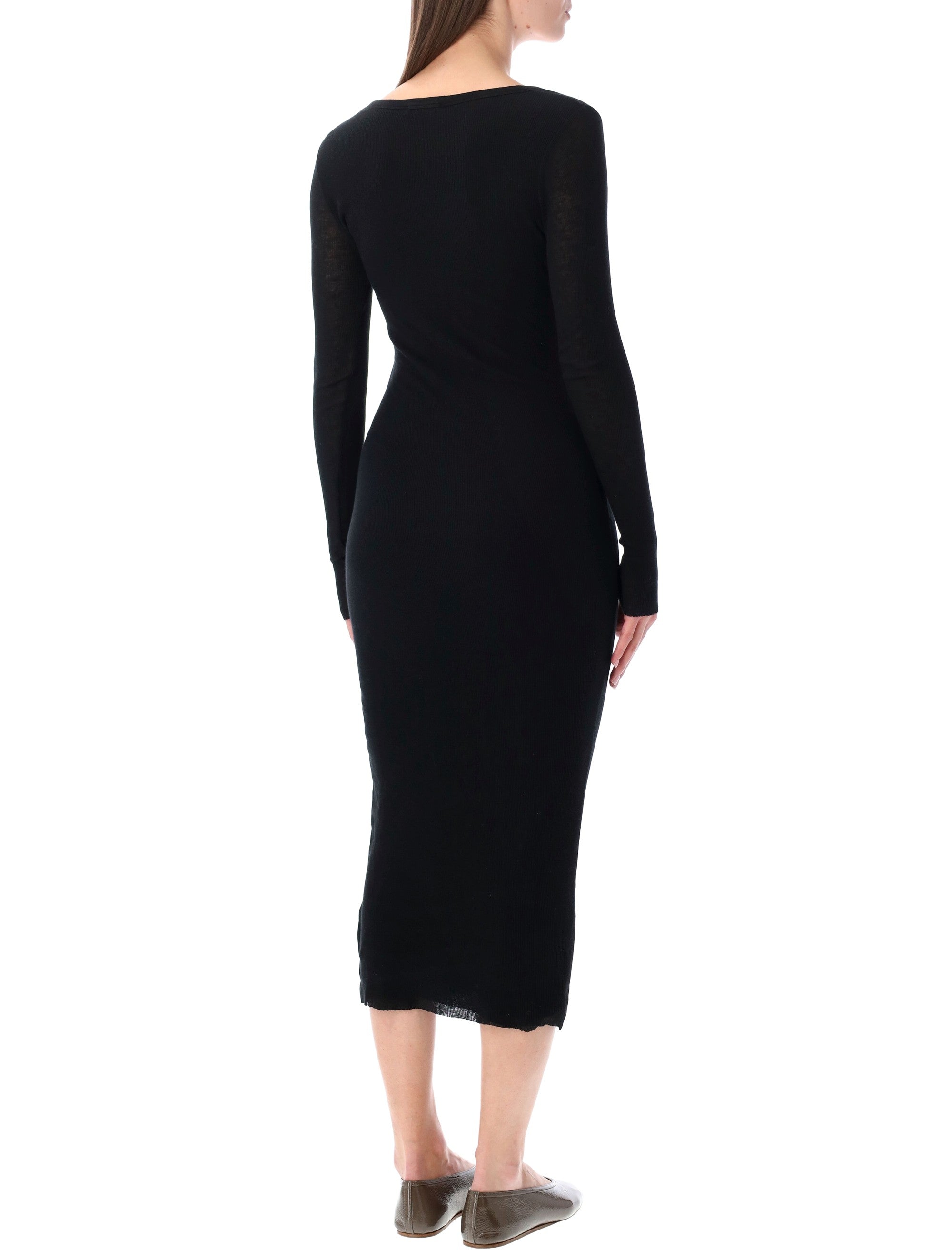 James Perse cotton and cashmere rib V-neck dress Black