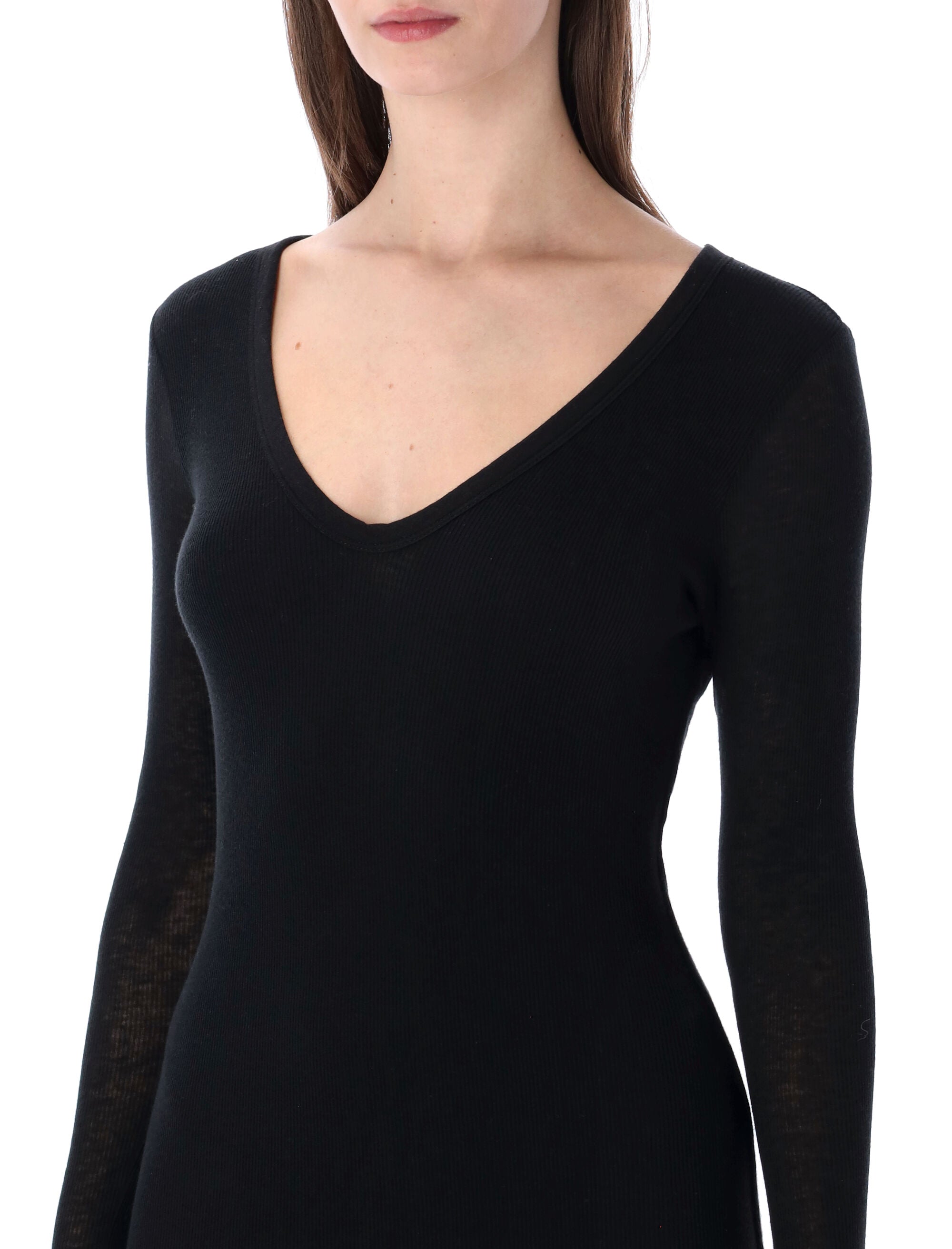 James Perse cotton and cashmere rib V-neck dress Black