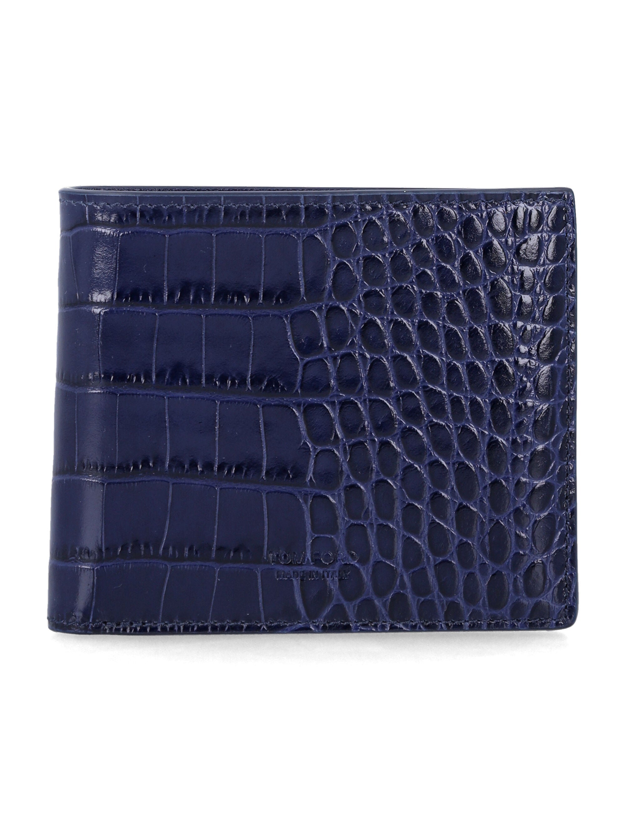 Tom Ford blue croc-effect leather bi-fold wallet Maritime Upper