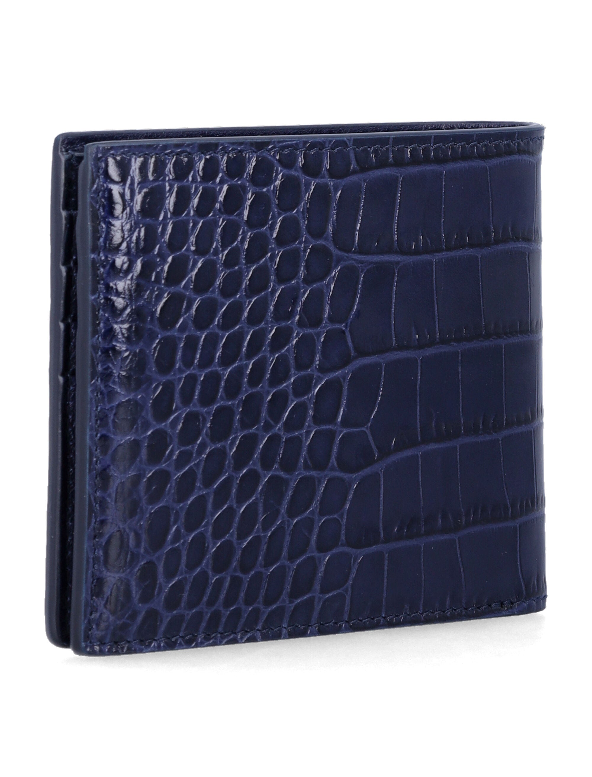 Tom Ford blue croc-effect leather bi-fold wallet Maritime Upper