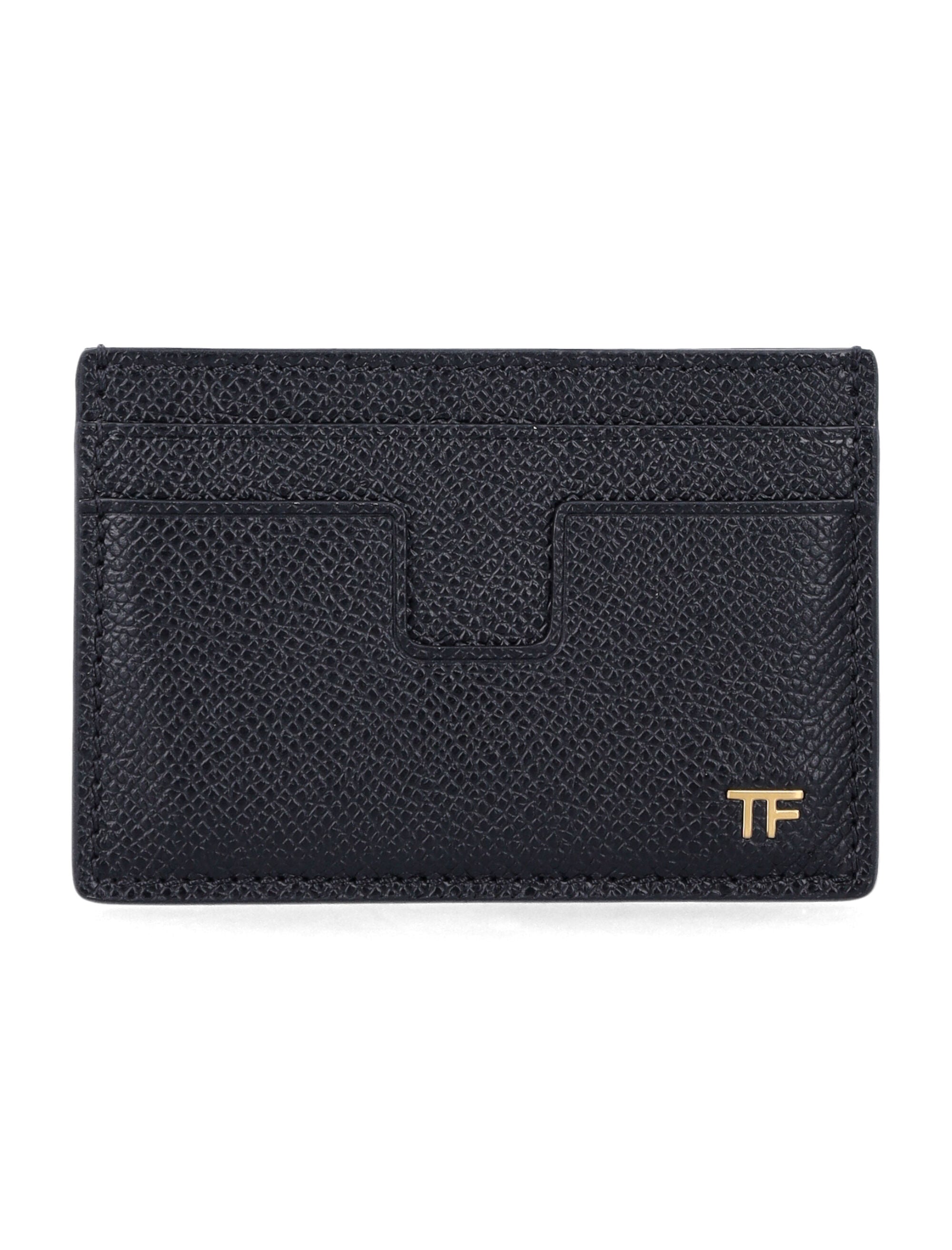 Tom Ford grain leather cardholder with gold TF logo Black Upper