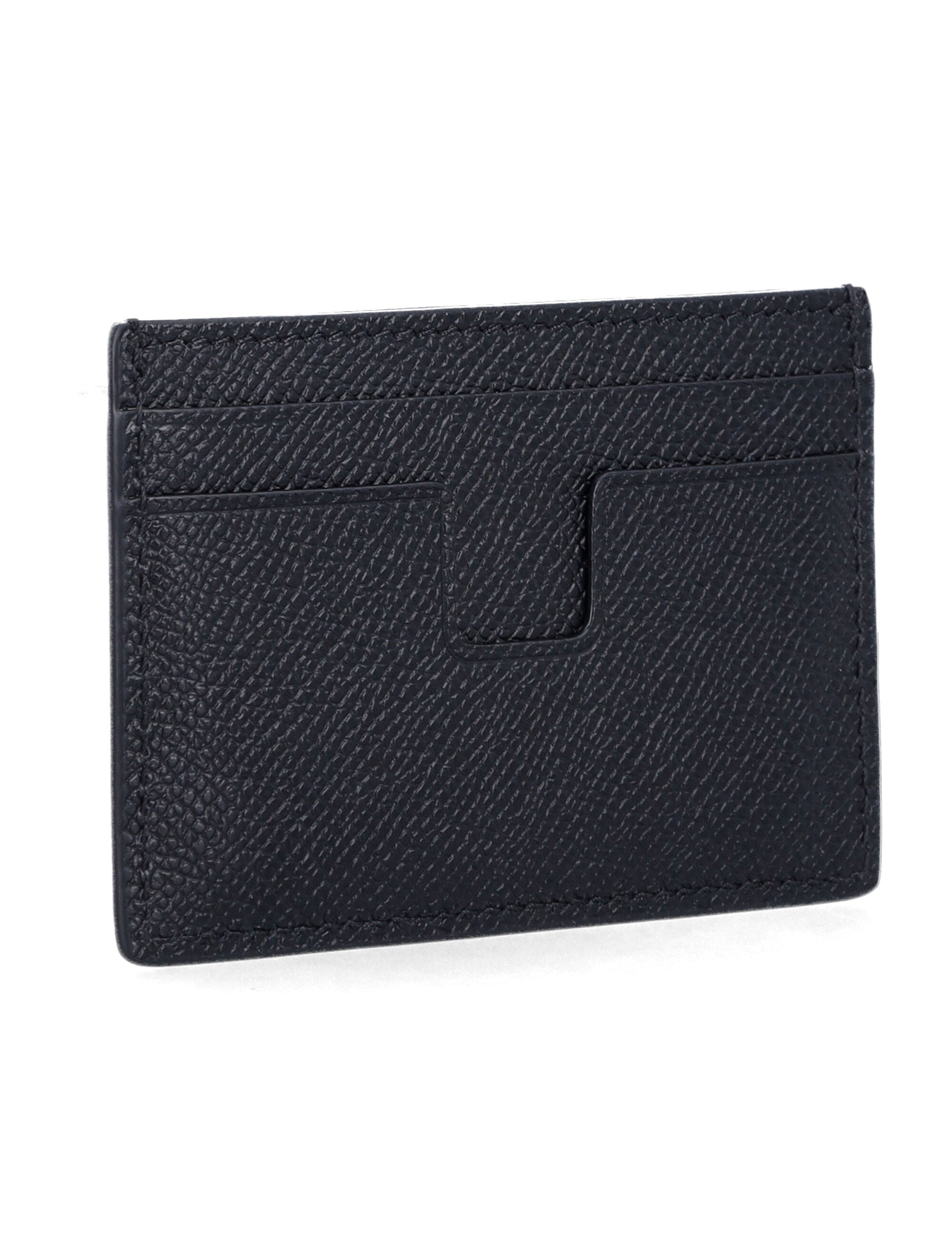 Tom Ford grain leather cardholder with gold TF logo Black Upper