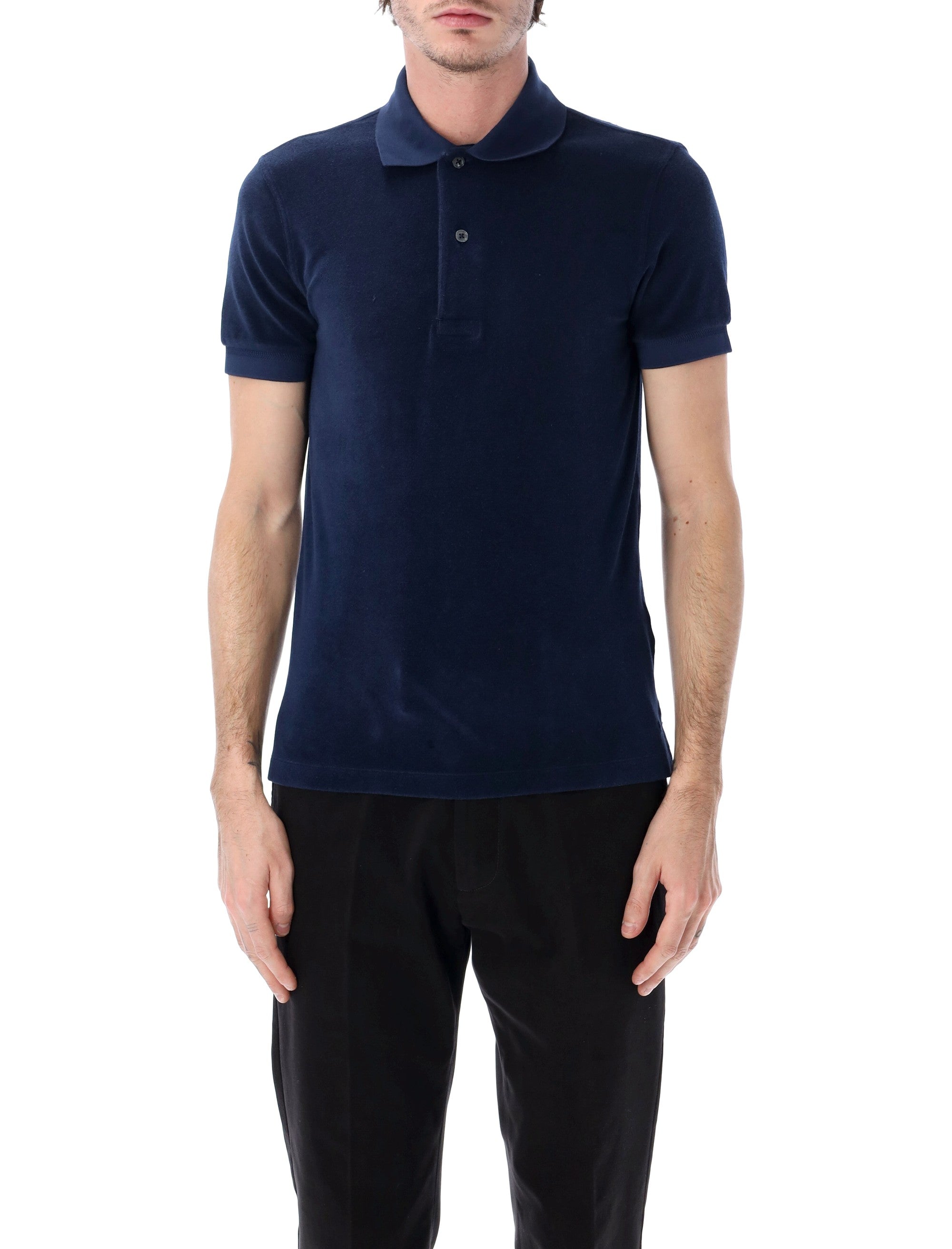 Tom Ford cotton-blend towelling polo Navy Blue Tshirt