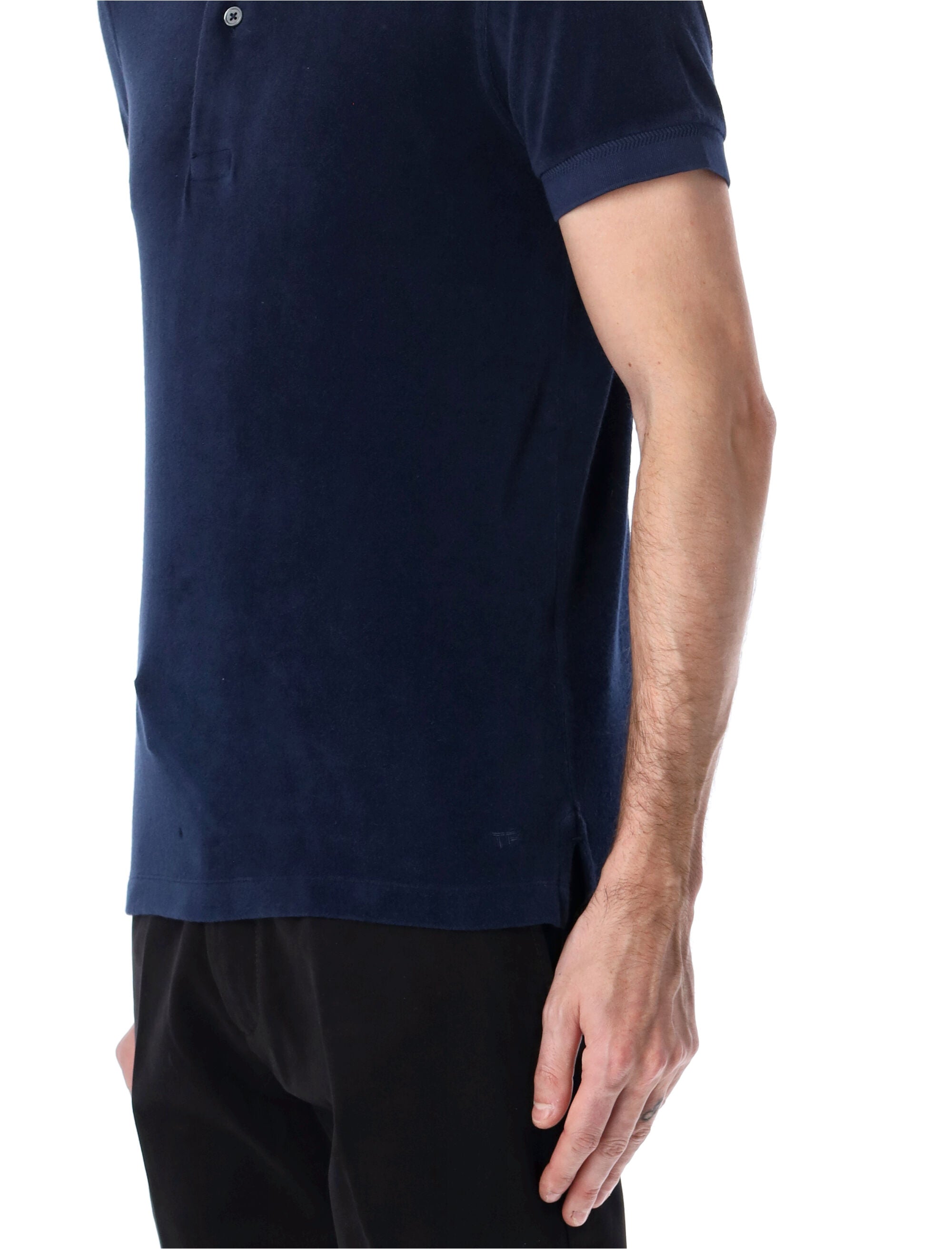 Tom Ford cotton-blend towelling polo Navy Blue Tshirt