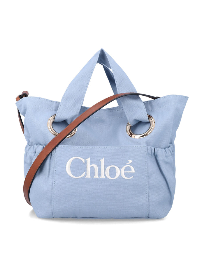 Chloé Kids Organic Cotton Tote Bag Blue Trim
