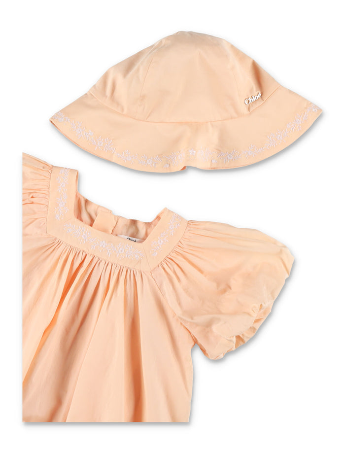 Chloé Baby Dress And Hat Set Rose Cotton