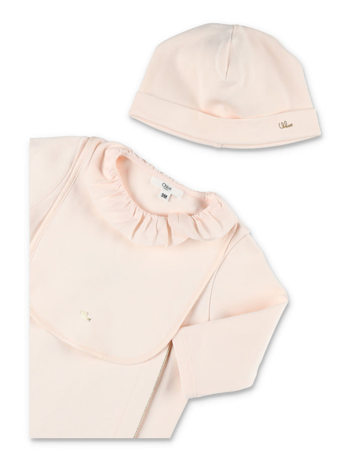 Chloé Baby Girl Gift Set – Romper, Hat & Bib Rose Cotton