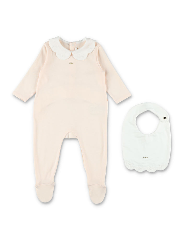 Chloé Baby Set Jumpsuit and Bib Rose Cotton