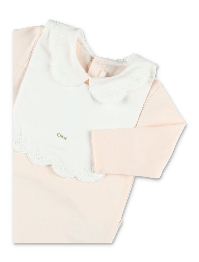 Chloé Baby Set Jumpsuit and Bib Rose Cotton