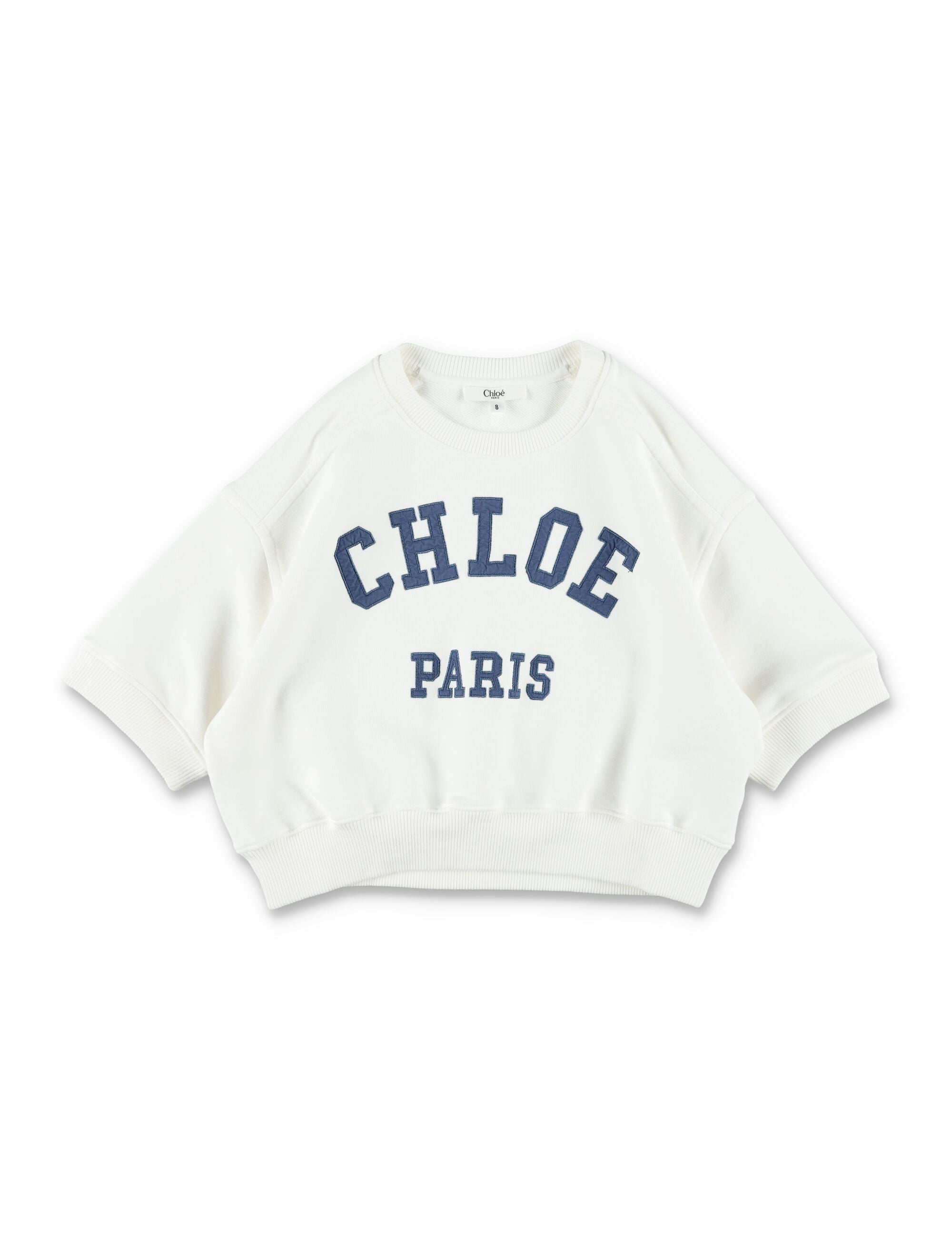 Chloé Cropped Logo Sweatshirt for Girls White Cotton Fleece