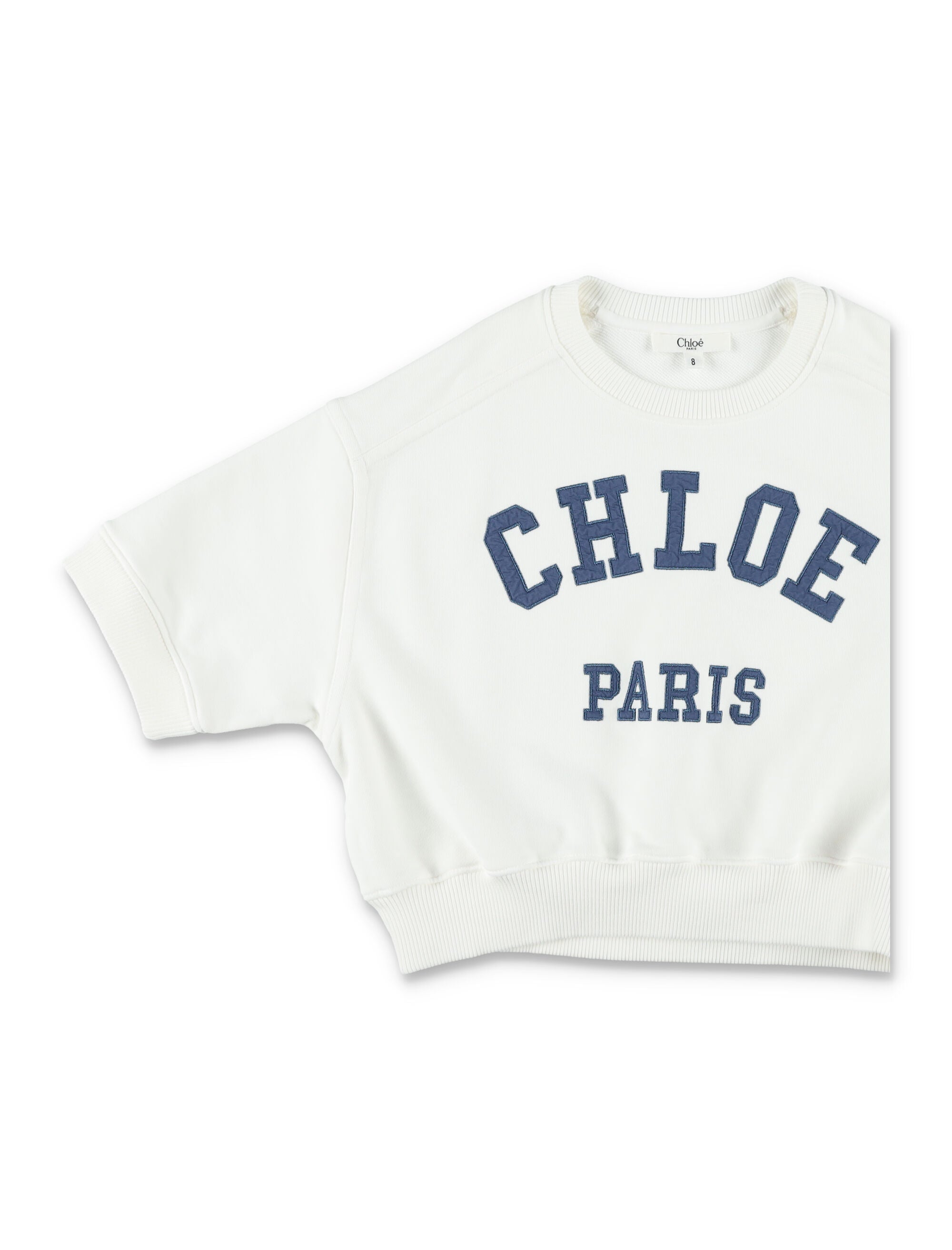 Chloé Cropped Logo Sweatshirt for Girls White Cotton Fleece