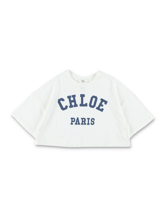 Chloé Oversize Logo T-Shirt For Girls White Cotton Tshirt