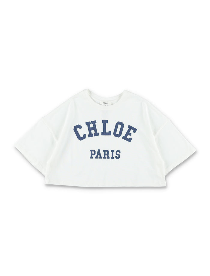 Chloé Oversize Logo T-Shirt for Girls White Cotton Tshirt