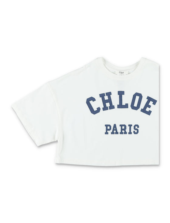 Chloé Oversize Logo T-Shirt For Girls White Cotton Tshirt