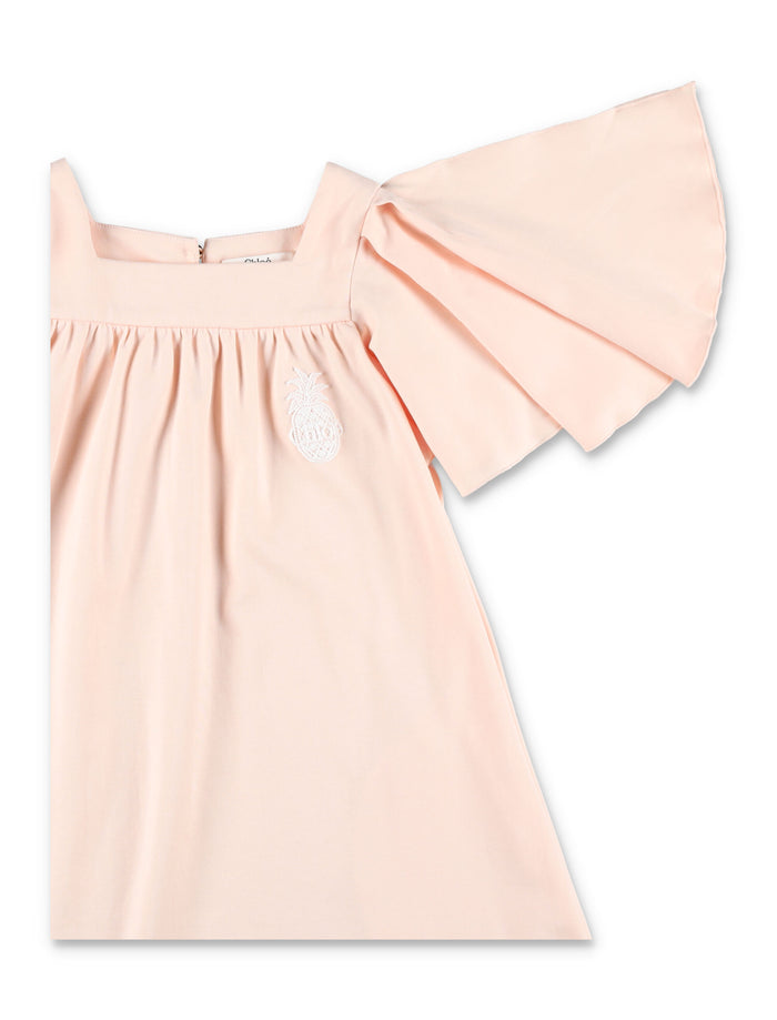 Chloé Cotton Jersey Dress with Ruffle Sleeves for Girls Cipria