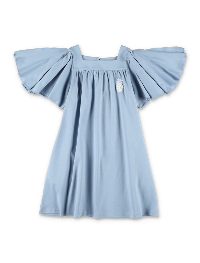 Chloé Cotton Jersey Dress with Ruffle Sleeves for Girls Cielo