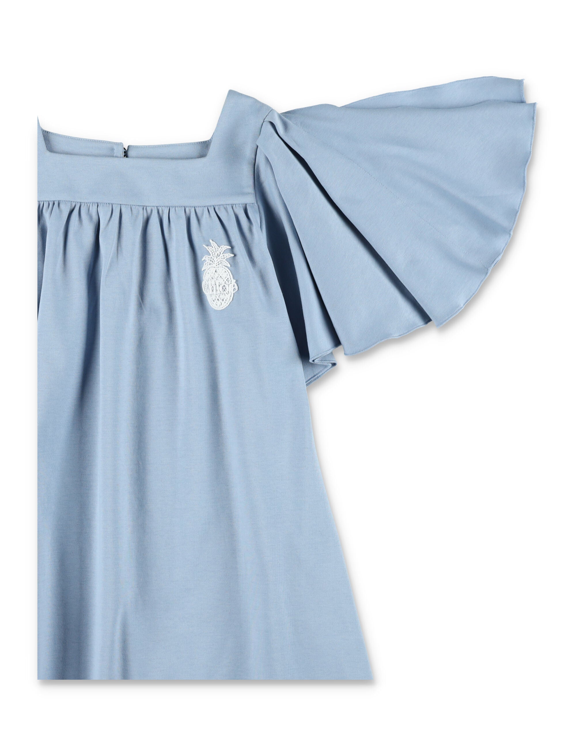 Chloé Cotton Jersey Dress with Ruffle Sleeves for Girls Cielo