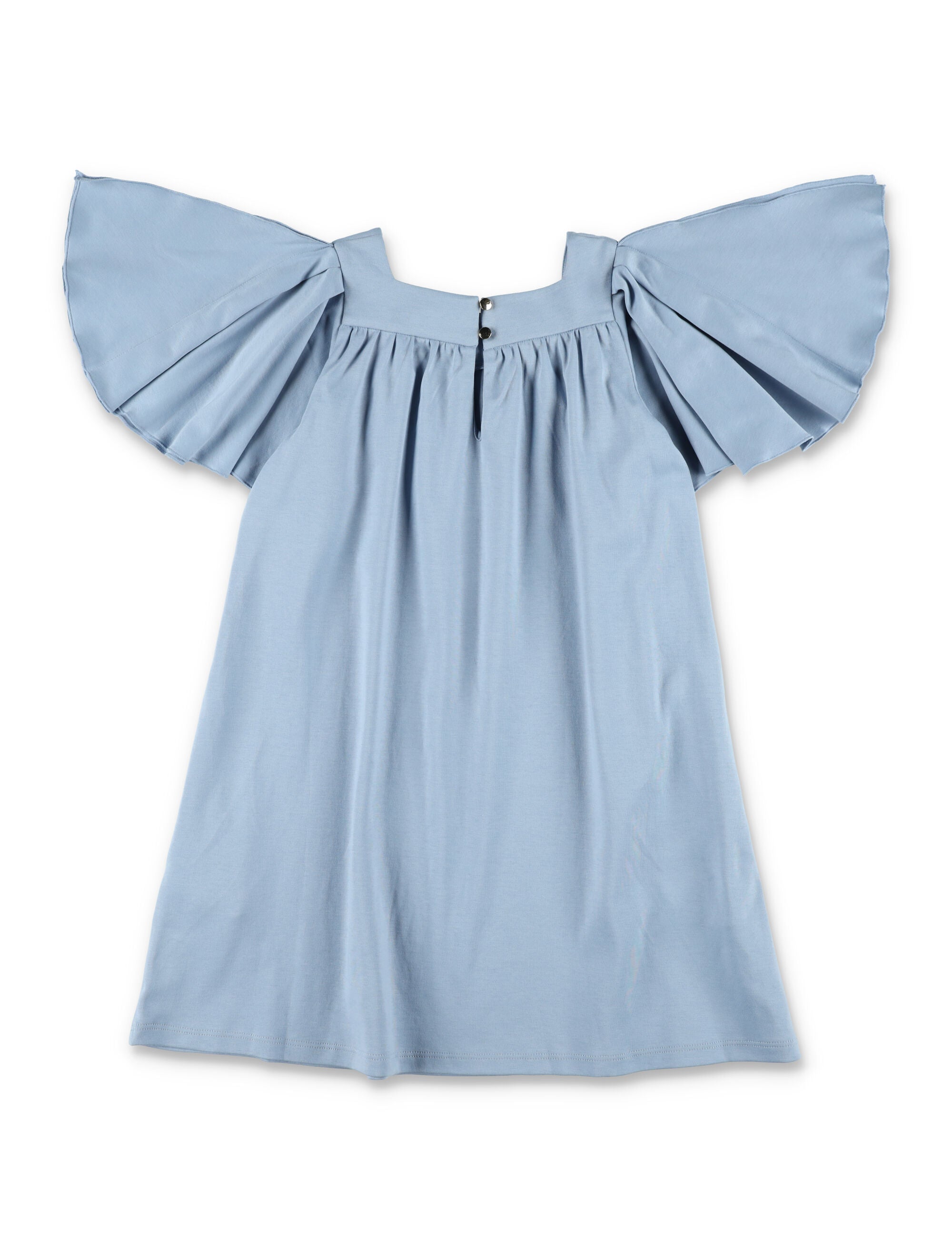 Chloé Cotton Jersey Dress with Ruffle Sleeves for Girls Cielo
