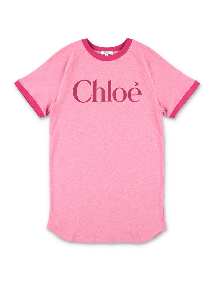 Chloé Logo T-Shirt for Girls Fuxia Cotton 55 Elastane Dress