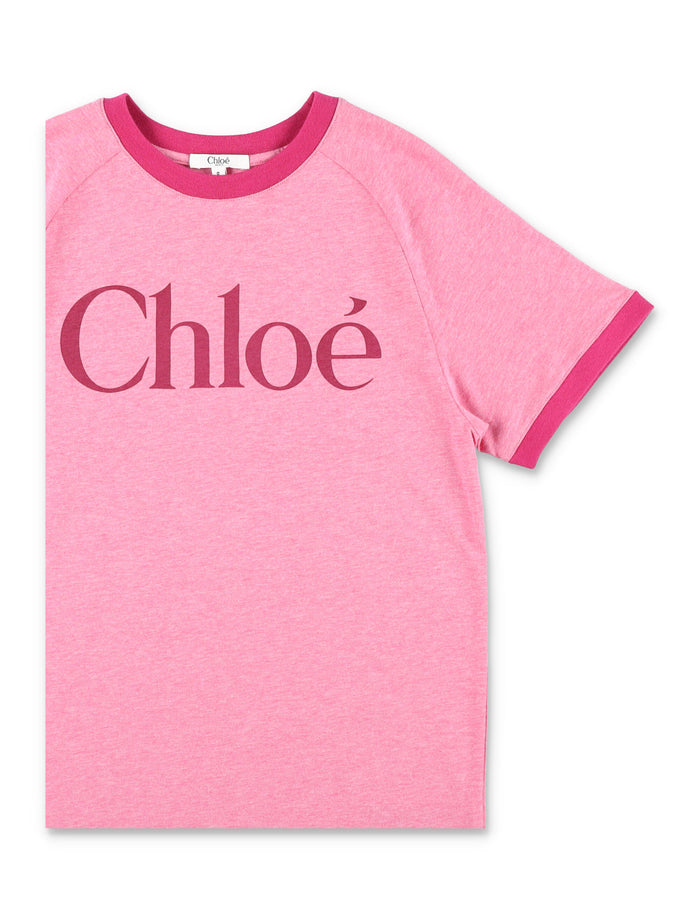 Chloé Logo T-Shirt for Girls Fuxia Cotton 55 Elastane Dress