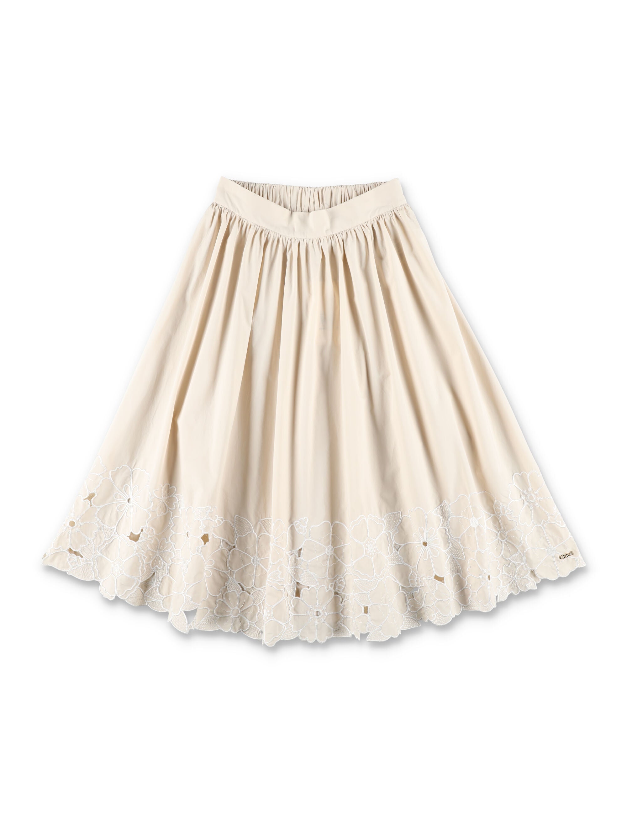 Chloé embroidered girls midi skirt Beige Cotton
