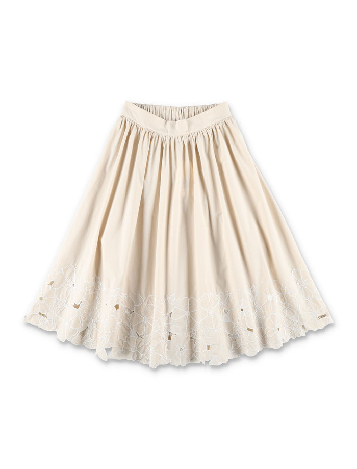 Chloé embroidered girls midi skirt Beige Cotton