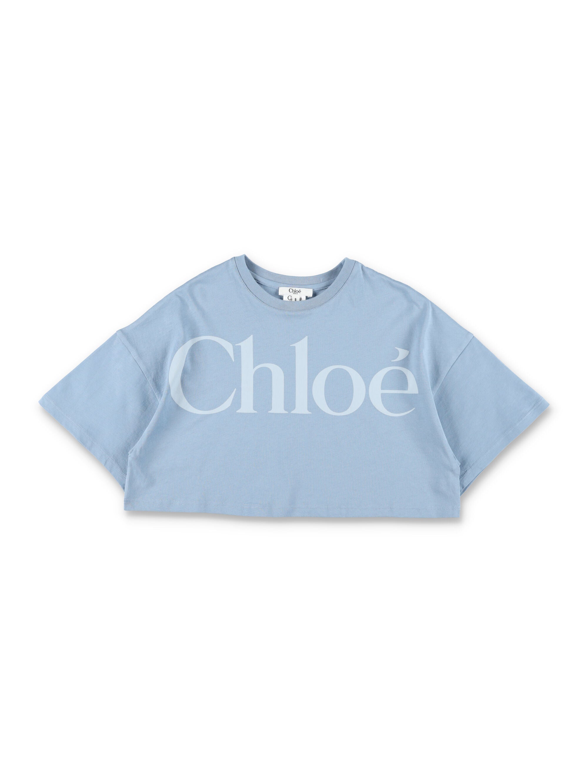 Chloé Logo Cotton Jersey T-Shirt for Girls Cielo Tshirt